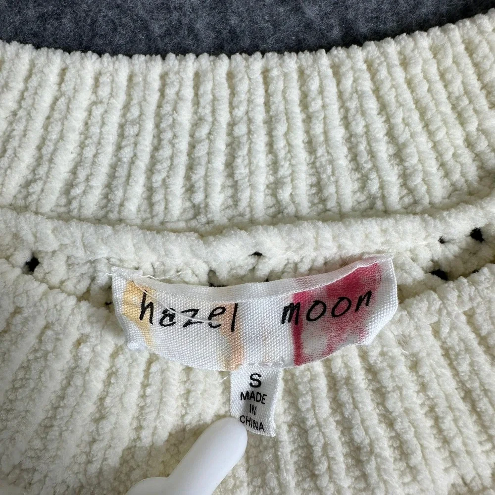 Hazel Moon Womens Cream Chenille‎ Cable Knit Sweater Crewneck Small Ivory